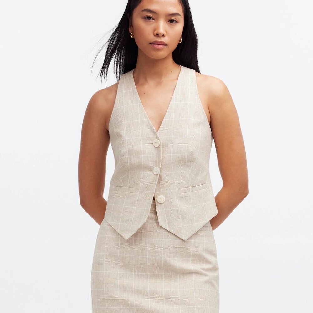 NWOT Madewell Linen Vest Top in Plaid Size 4